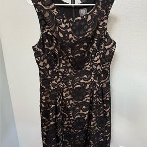 Vince Camuto Black and Tan Lace Midi Dress